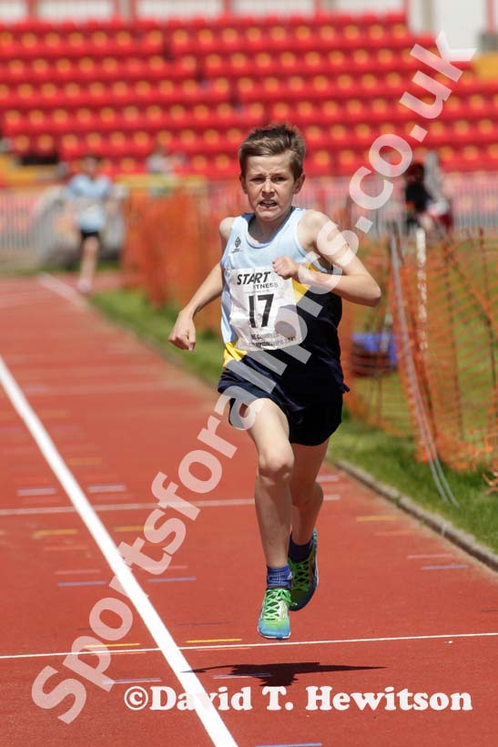 Jamie Reed (Chester le Street) winning the under-13s 800 metres at the North Eastern Champs, Gateshead.